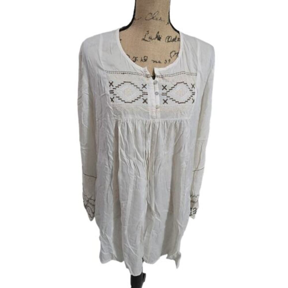 Sweet Magnolia COTTON Embroidered Neutral Boho Tunic Mini‎ Dress Size XL